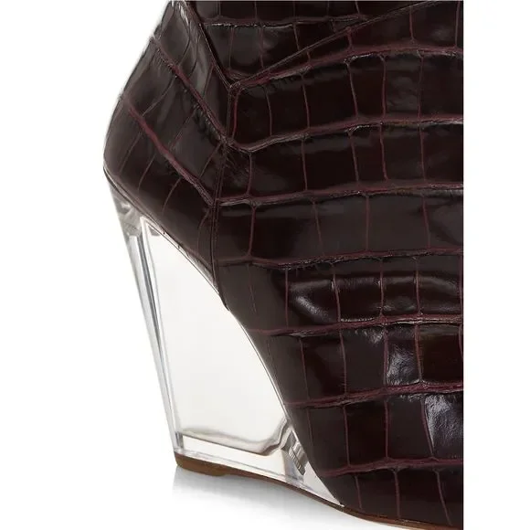 Stuart Weitzman Lucite Croc-Embossed Leather Wedge Boots - Picture 6 of 15